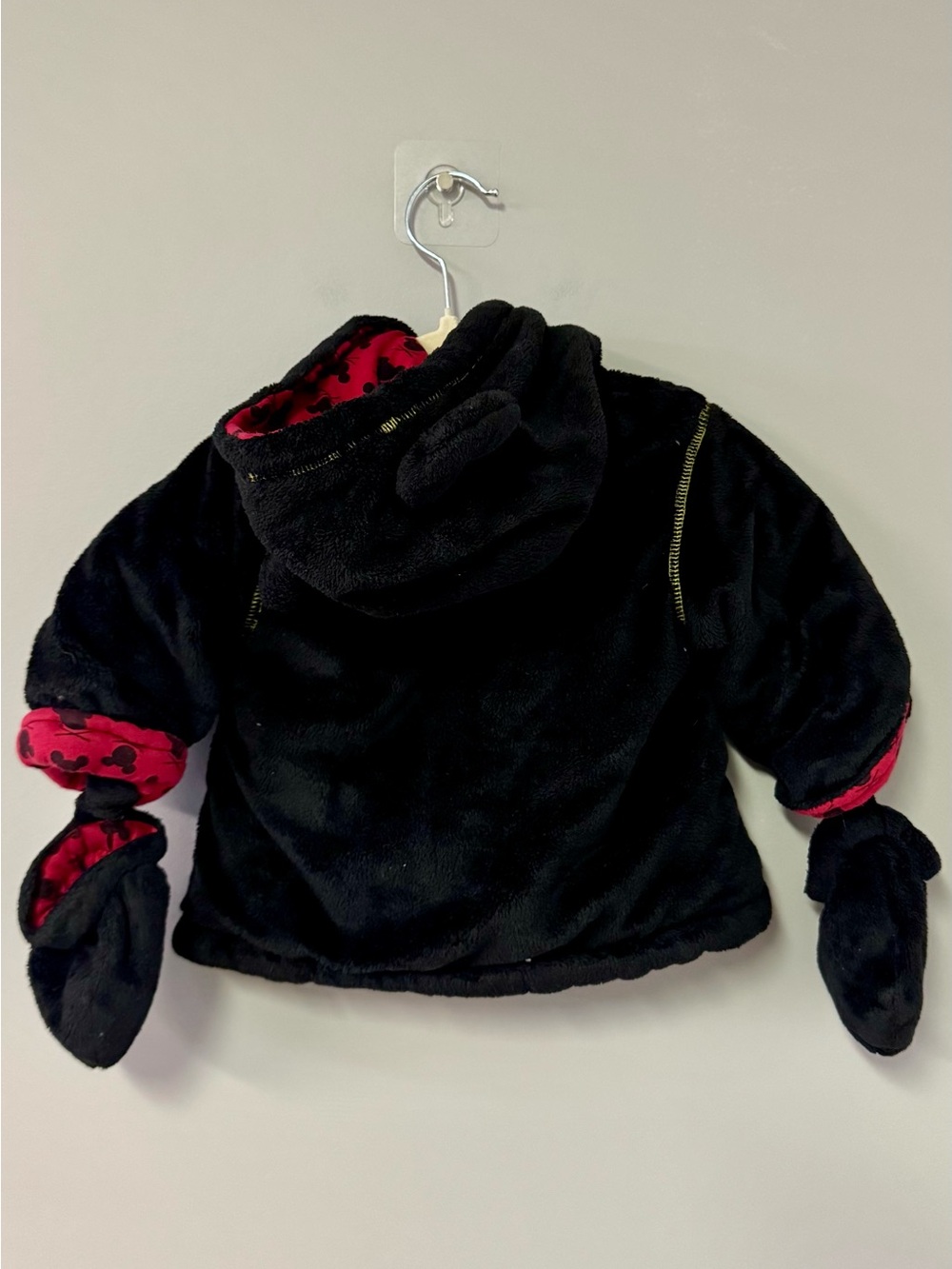 Disney Black Plush Hooded Jacket with Red Lined Hood - Picture 3 of 3